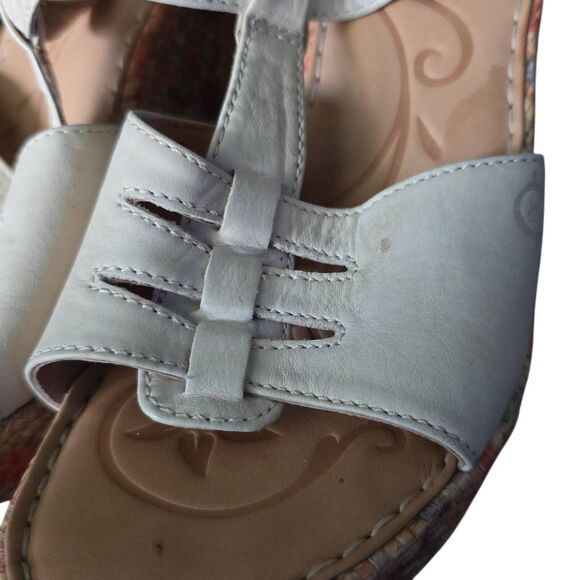Born Women's Size 7 Cream Leather Floral Espadrille Wedge Sandals - Picture 3 of 9